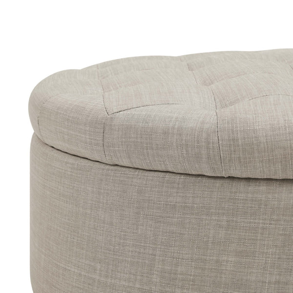 English Elm Tufted Linen Square Ottoman with Lift Top Storage Nailhead Trim Living Room Almond B2748P481670