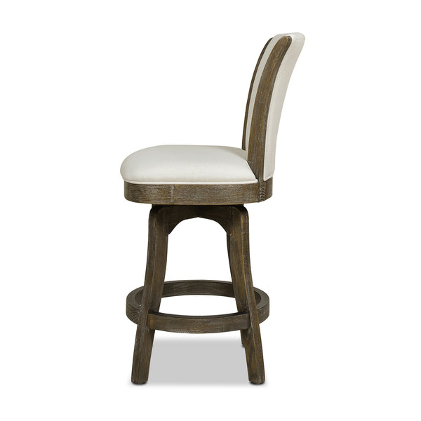 English Elm Jennifer Taylor Home - Henry 27" Armless Swivel Counter Height Bar Stool Heathered Linen Upholstered High Back Support White B2719P238375