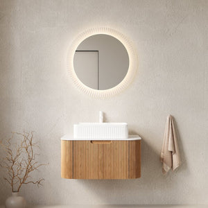 English Elm Muri Floating Bathroom Vanity Plywood Cabinet Sintered Stone Top Oak Drawer Carrara White,Natural Wood,White W2615S00442