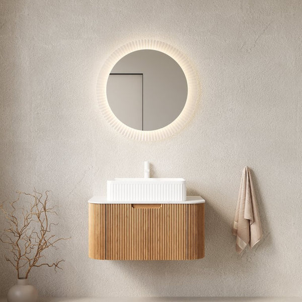 English Elm Muri Floating Bathroom Vanity Plywood Cabinet Sintered Stone Top Oak Drawer Carrara White,Natural Wood,White W2615S00442