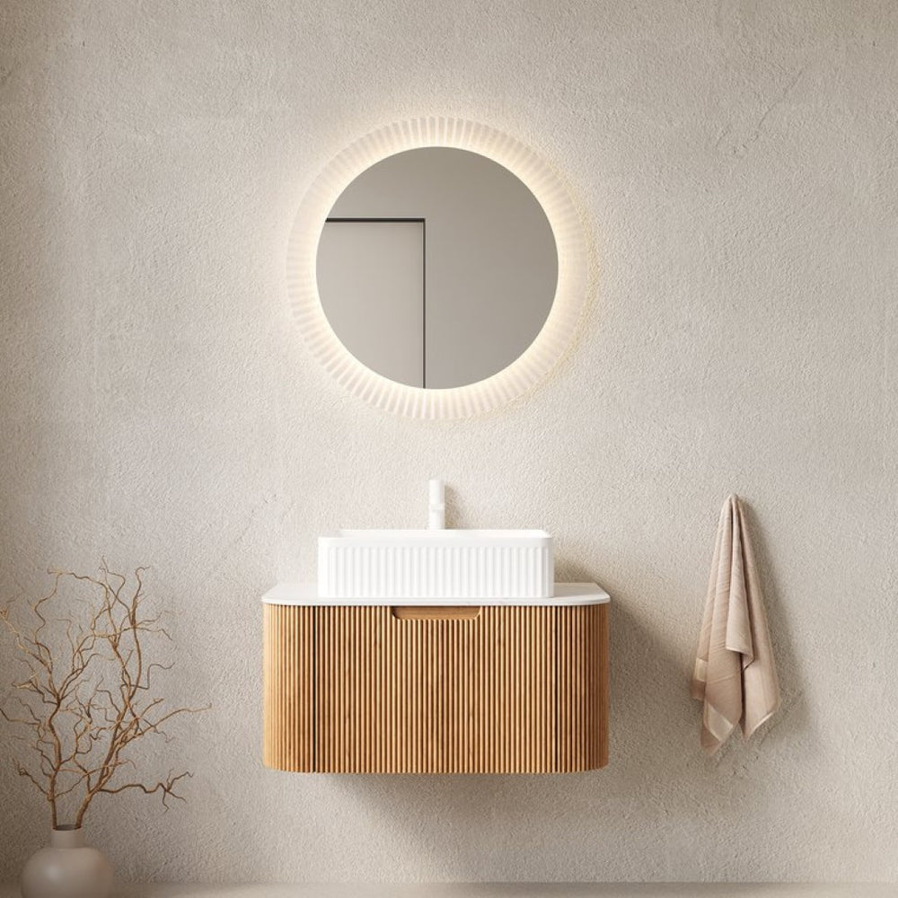 English Elm Muri Floating Bathroom Vanity Plywood Cabinet Sintered Stone Top Oak Drawer Natural Wood,White W2615S00160