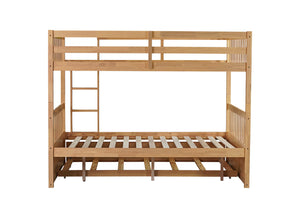English Elm Full Over Full Rustic Bunk Bed With Trundle, Ladder, Guardrails - Versatile Space-Saver In White Oak W504S00180