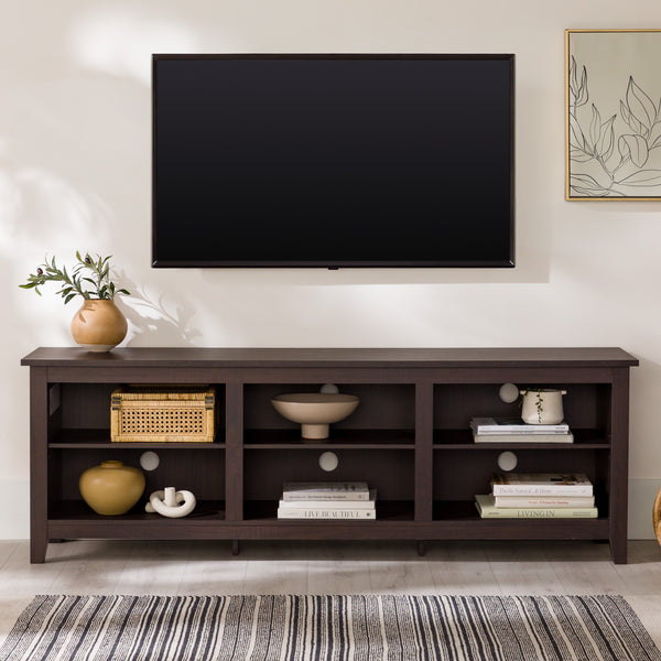 English Elm Walker Edison - Modern 70" Transitional TV Stand Espresso - 3-Shelf Open Storage, Adjustable Shelves, 250 lb Support and Cord Management B185P169324