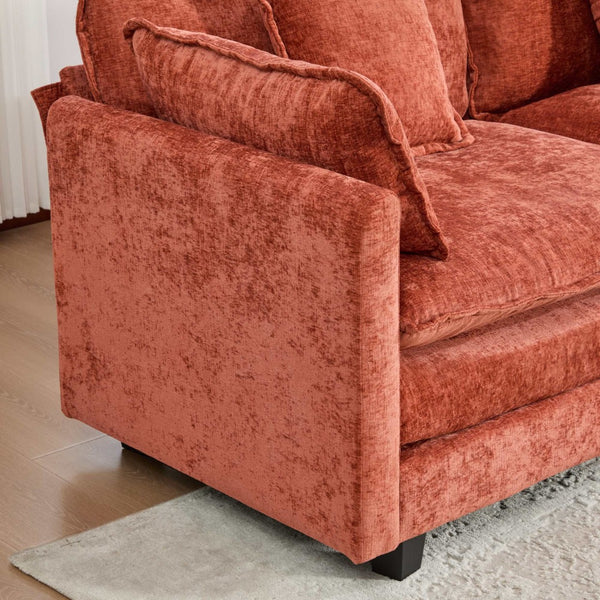 English Elm Cloud Modular Three Seat Sofa Chenille Upholstered with Double Layer Cushions for Living Room Orange W1143S00060