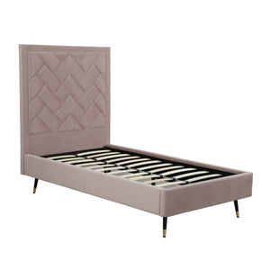 English Elm Crosby Twin Upholstered Velvet Bed with Chevron Stitched Headboard, Solid Slats, No Box Spring Needed Blush B365S00041