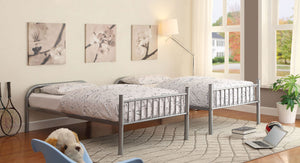 English Elm Silver Twin-Over-Twin Metal Bunk Bed 79"W x 61"H Contemporary Silver Finish Sturdy Rails Ladder Safety B2741P353740
