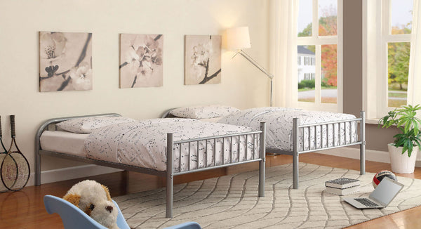 English Elm Silver Twin-Over-Twin Metal Bunk Bed 79"W x 61"H Contemporary Silver Finish Sturdy Rails Ladder Safety B2741P353740