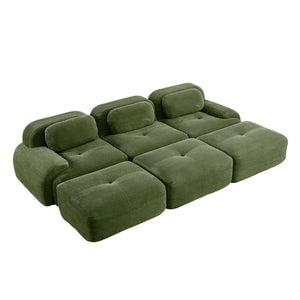 English Elm Three-seat Modular Corduroy Sectional Sofa with Ottomans for Living and Media Rooms Olive Green W714S01260