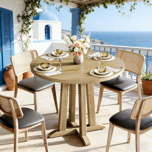 English Elm Compact Round Wood Dining Table Natural Grain Finish Seats Four Small Space Apartment T3971P447630