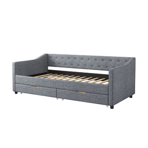 English Elm Twin Size Daybed With Drawers - Elegant Light Grey Upholstered Sofa Bed, Tufted Design & Storage W2336S00039-GIGA