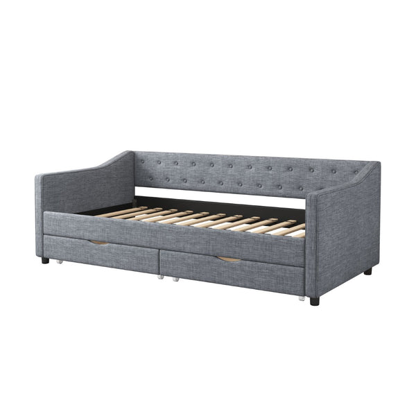 English Elm Twin Size Daybed With Drawers - Elegant Light Grey Upholstered Sofa Bed, Tufted Design & Storage W2336S00039-GIGA