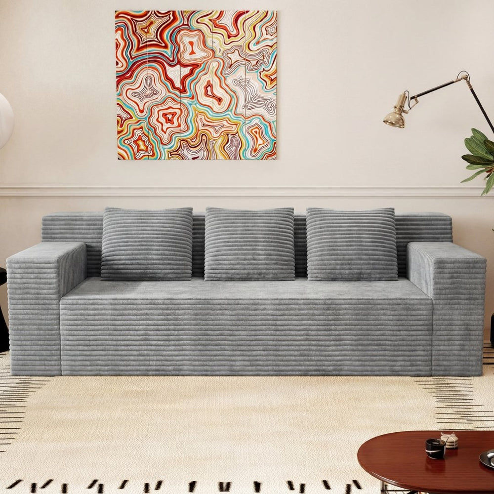 English Elm 71" Corduroy Modular Loveseat Deep Sink Cushions Two Seat Sofa for Apartments Light Grey W5571P465272