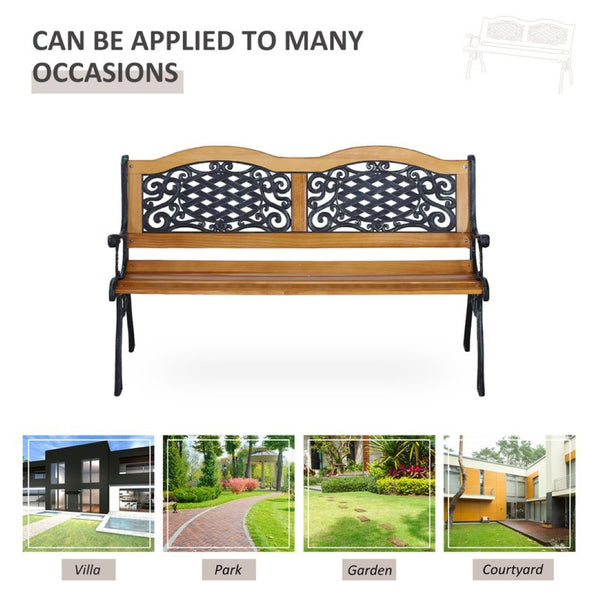 English Elm Outdoor Pine Slat Garden Bench with Lattice Back and Metal Legs for Porch or Path T3971P383587