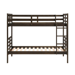 English Elm Twin Twin-over-Twin Bunk Bed with Guard Rails and Integrated Ladder, Oak-Veneer Durable Frame, Space-Saving Design Dark Brown 44 L x 34.5 W x 7 H B011S01851