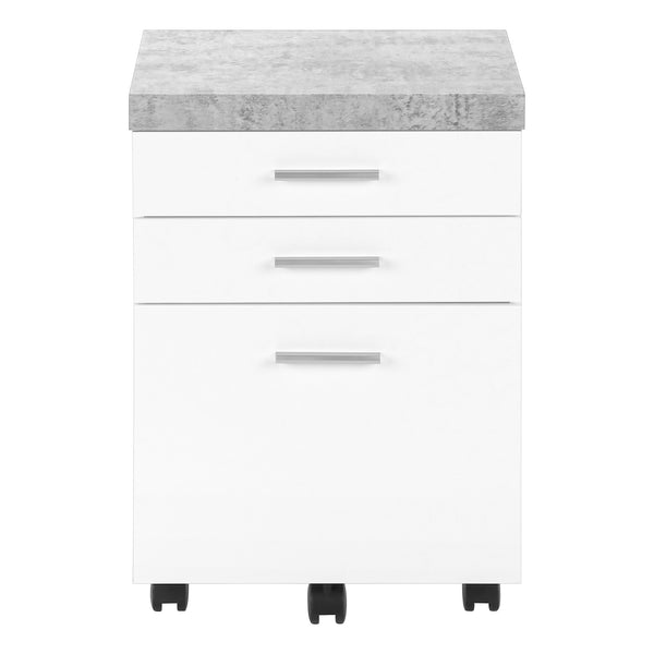 English Elm File Cabinet Rolling Mobile 3-Drawer with Cement-Top Printer Stand, White Finish, Locking Wheels B2710P219597