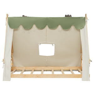 English Elm Twin Cabin Bed with Detachable Tent Skylight and Woodland Deer Antler Accents White N708P356716K