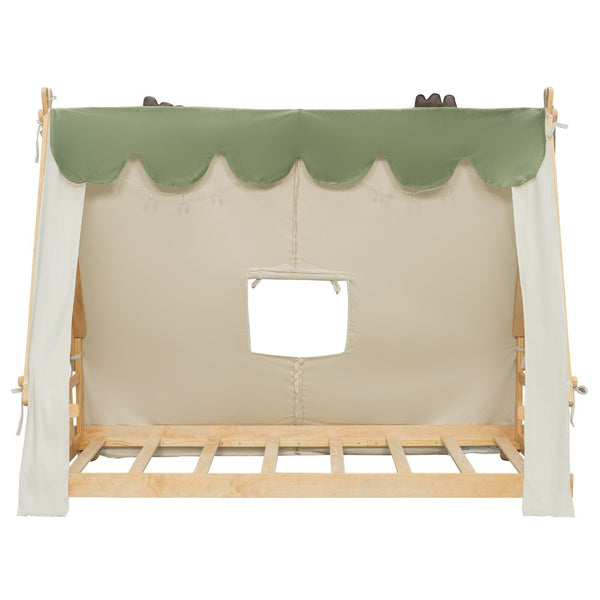 English Elm Twin Cabin Bed with Detachable Tent Skylight and Woodland Deer Antler Accents White N708P356716K
