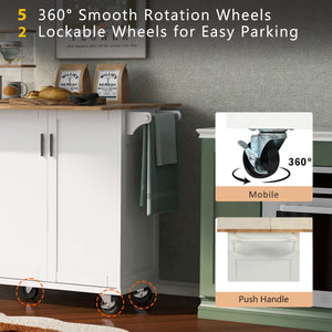 English Elm K&K Kitchen Island with Foldable Countertop, Spacious Mobile Storage Cart, Soft-Close Doors, Durable Rubberwood Top and Locking Wheels White N707P173036W