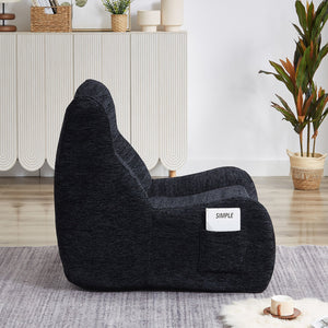English Elm Bean Bean Bag Chair with Armrests Ergonomic Chenille Lounge Seat Filled with High-Resilience Sponge Black W3434P329809