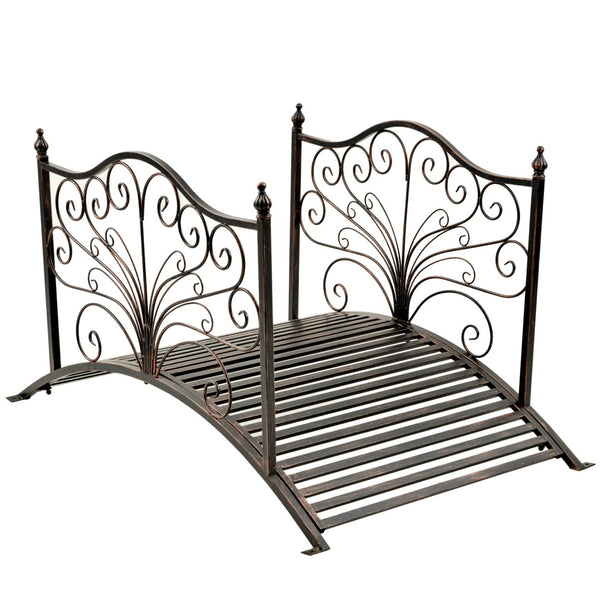 English Elm Outsunny 4' Metal Garden Bridge With Elegant Scrollwork, Safety Rails & Easy Assembly For Outdoor Decor W2225P217548-GIGA