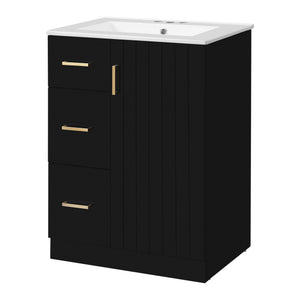 English Elm 24" Modern Bathroom Vanity with Under-Mount Sink, Vertical Stripe Design, 2 Drawers & Soft-Close Cabinet Black N710P288936B