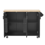 English Elm K&K 51" Fluted Kitchen Island With Drop Leaf, Farmhouse Accent Kitchen Island On Wheels With Internal Storage Rack, Rolling Kitchen Cart With Towel Rack For Kitchen, Dining Room, Black Ash