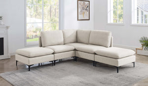 English Elm Linen Upholstered Sectional Sofa with Black Metal Legs Mid-century Modern Living Room Almond B2748S00099