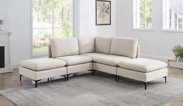 English Elm Linen Upholstered Sectional Sofa with Black Metal Legs Mid-century Modern Living Room Almond B2748S00099