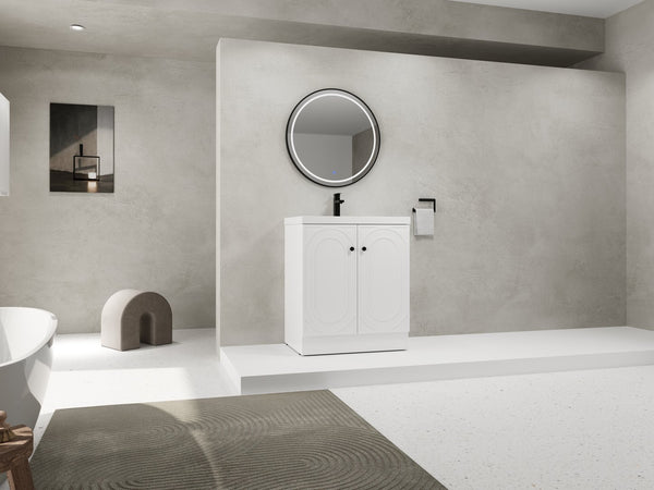 English Elm 30" Modern Freestanding Bathroom Vanity with Resin Sink, Soft-Close Doors, Adjustable Shelf, Durable Plywood Finish White W999S00271
