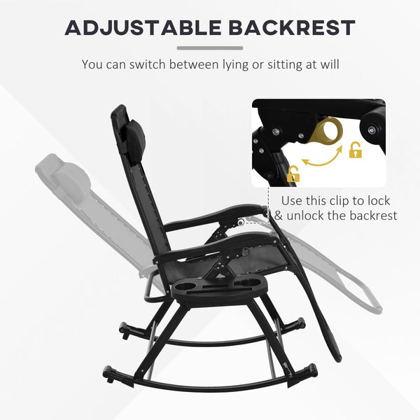 English Elm Outsunny 2-Piece Foldable Outdoor Rocking Chairs Set With Zero-Gravity Recline, Cup Holder & Pillow W2225P174341-GIGA