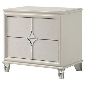 English Elm Gwendolyn Pearl White Nightstand with 2 Drawers, Deco-Inspired Wood Bedside Table with Acrylic Legs and Cord Management B062P375501
