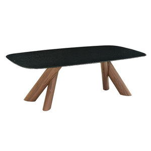 VIG Furniture Carnaby Modern Dark Grey-Blue Tempered Glass Dining Table With Walnut Pine Base Seats 8, 94" X 47" VGRY-RY-1338