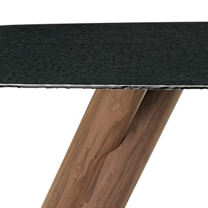 VIG Furniture Carnaby Modern Dark Grey-Blue Tempered Glass Dining Table With Walnut Pine Base Seats 8, 94" X 47" VGRY-RY-1338