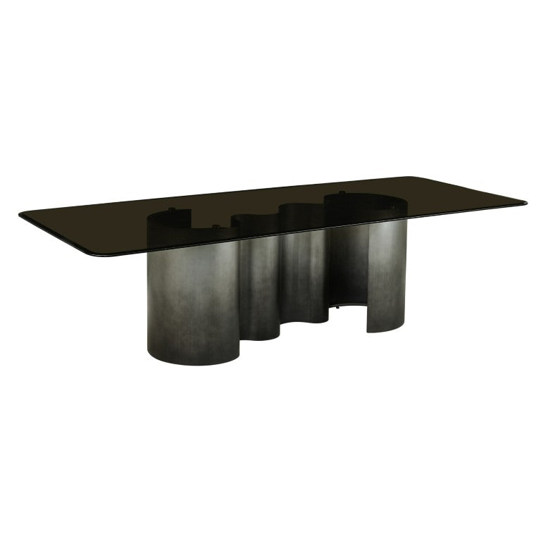 VIG Furniture Brompton Tea Grey Tempered Glass Dining Table With Gun Metal Pedestal Base, Seats 10, 110" Long VGRY-RY-1319-1