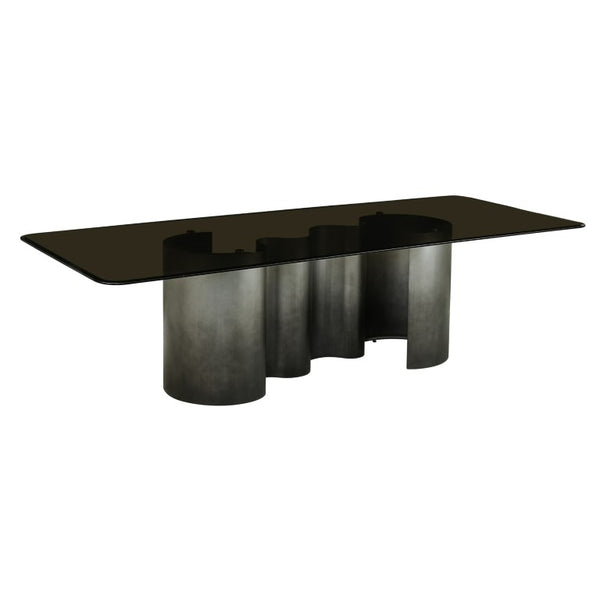 VIG Furniture Brompton Tea Grey Tempered Glass Dining Table With Gun Metal Pedestal Base, Seats 10, 110" Long VGRY-RY-1319-1