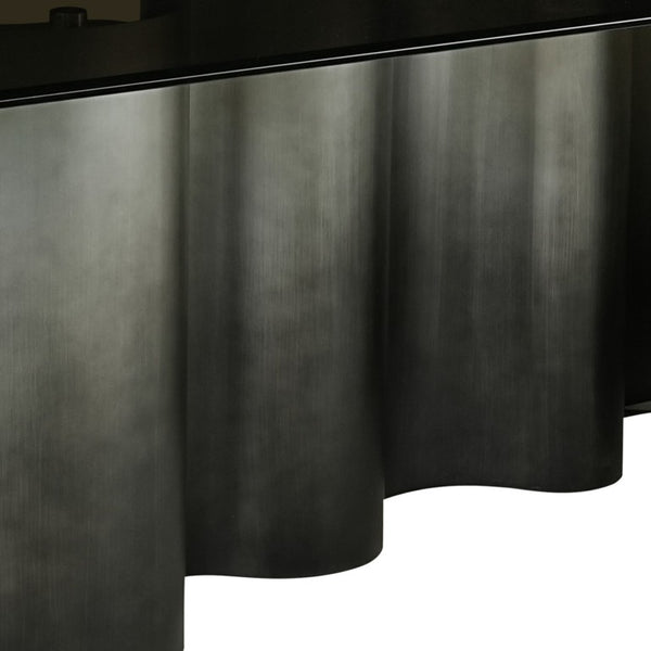 VIG Furniture Brompton Tea Grey Tempered Glass Dining Table With Gun Metal Pedestal Base, Seats 10, 110" Long VGRY-RY-1319-1