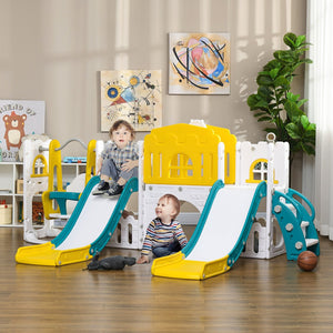 English Elm Qaba 8 in 1 Toddler Indoor Playground with Dual Slides Swing Climber and Hoop W2225P217351