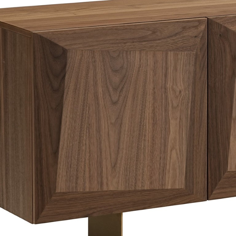 VIG Furniture Artizan Modern Walnut Buffet With Matte Gold Base — 4-Door Sideboard, Soft-Close Doors & Removable Shelf VGRY-RY-1343