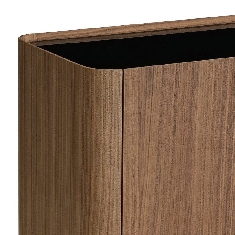 VIG Furniture Barbon Walnut Buffet With Gloss Black Glass Top, 3-Door Storage, Soft-Close Doors, Modern Design VGRY-RY-1342