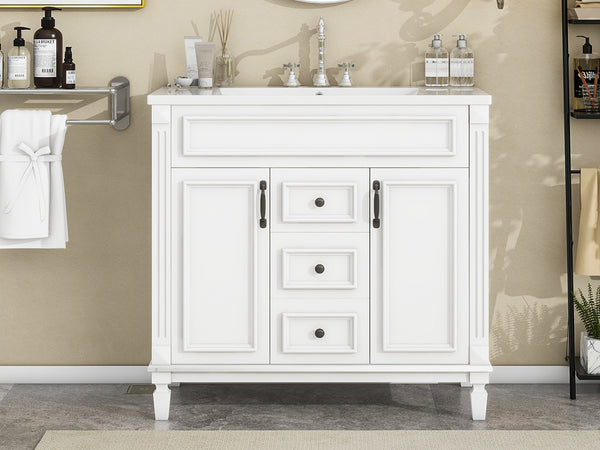 English Elm 36'' Modern Bathroom Vanity With Soft-Close Doors, Elegant Ceramic Sink, And Ample Storage Space N710P230231K