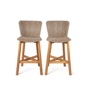 English Elm Christopher Knight Home® - Lymington Outdoor Bar Stool Set of 2 — Durable Acacia & Wicker Craft, Ergonomic 105° Backrest Comfort Light Brown,Teak N775P278094B