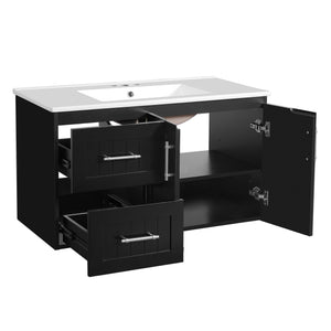 English Elm 36'' Wall Mounted Bathroom Vanity with Ceramic Sink, Solid Wood & MDF Floating Cabinet with Drawers Black N710P293299B