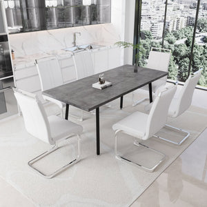 English Elm 55.12-70.87" Expandable Square Dining Set Seats Six with Cushioned Faux Leather Chairs Grey+White W2189S00907