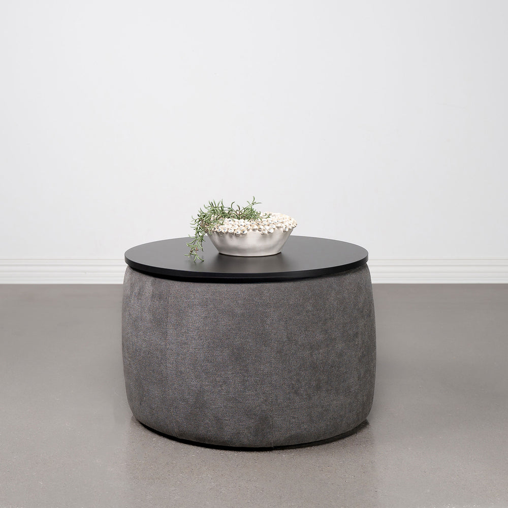 English Elm Reeves Plush Grey Chenille Round Lift-Top Storage Ottoman with Engineered Wood Top, Compact Elegance B062P299971