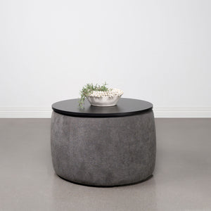 English Elm Reeves Plush Grey Chenille Round Lift-Top Storage Ottoman with Engineered Wood Top, Compact Elegance B062P299971