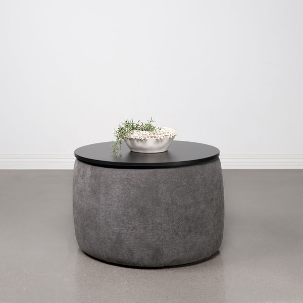 English Elm Reeves Plush Grey Chenille Round Lift-Top Storage Ottoman with Engineered Wood Top, Compact Elegance B062P299971