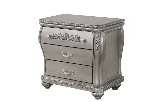 English Elm Destiny 3-Drawer Nightstand in Silver Finish — Elegant Solid & Manufactured Wood Bedside Storage, Spacious B009P234701