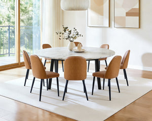 English Elm Beige Pu Leather Armless Dining Chair Set of 4 with Matte Black Iron Legs Modern Brown Yellow T3967P497835
