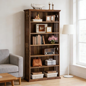 English Elm Display Cabinet Wall Mounted 5 Tier Glass Door Shelving for Collectibles Matte Black T3971P446981