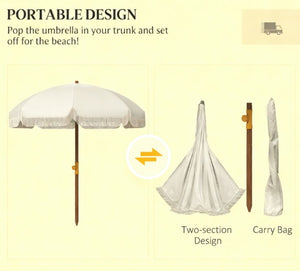 English Elm Portable Beach Umbrella Uv40 Silver Coated Canopy Vented Fringe Trim with Carry Bag T3971P427361
